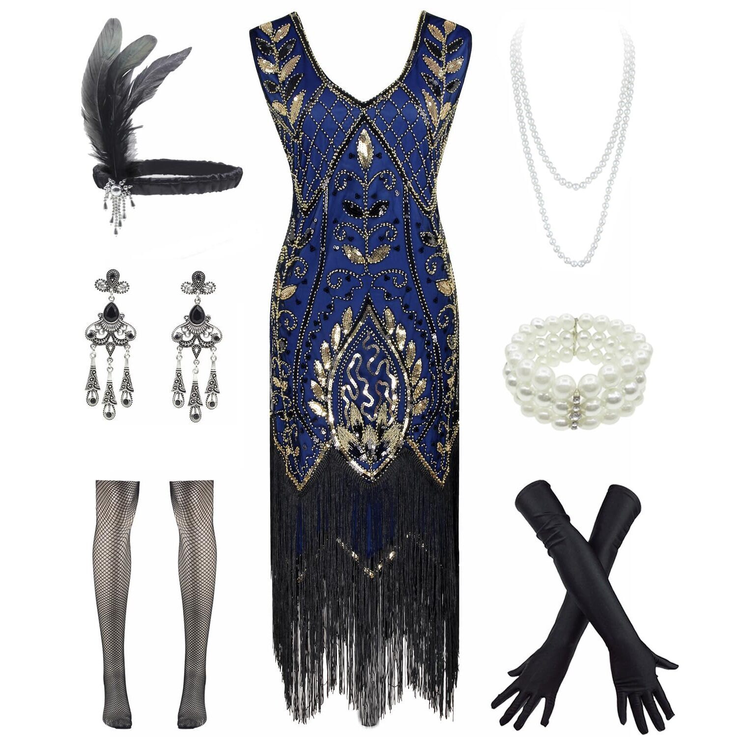1855 1920s V Neck Sequined Beaded Gatsby Flapper Dress With 20s